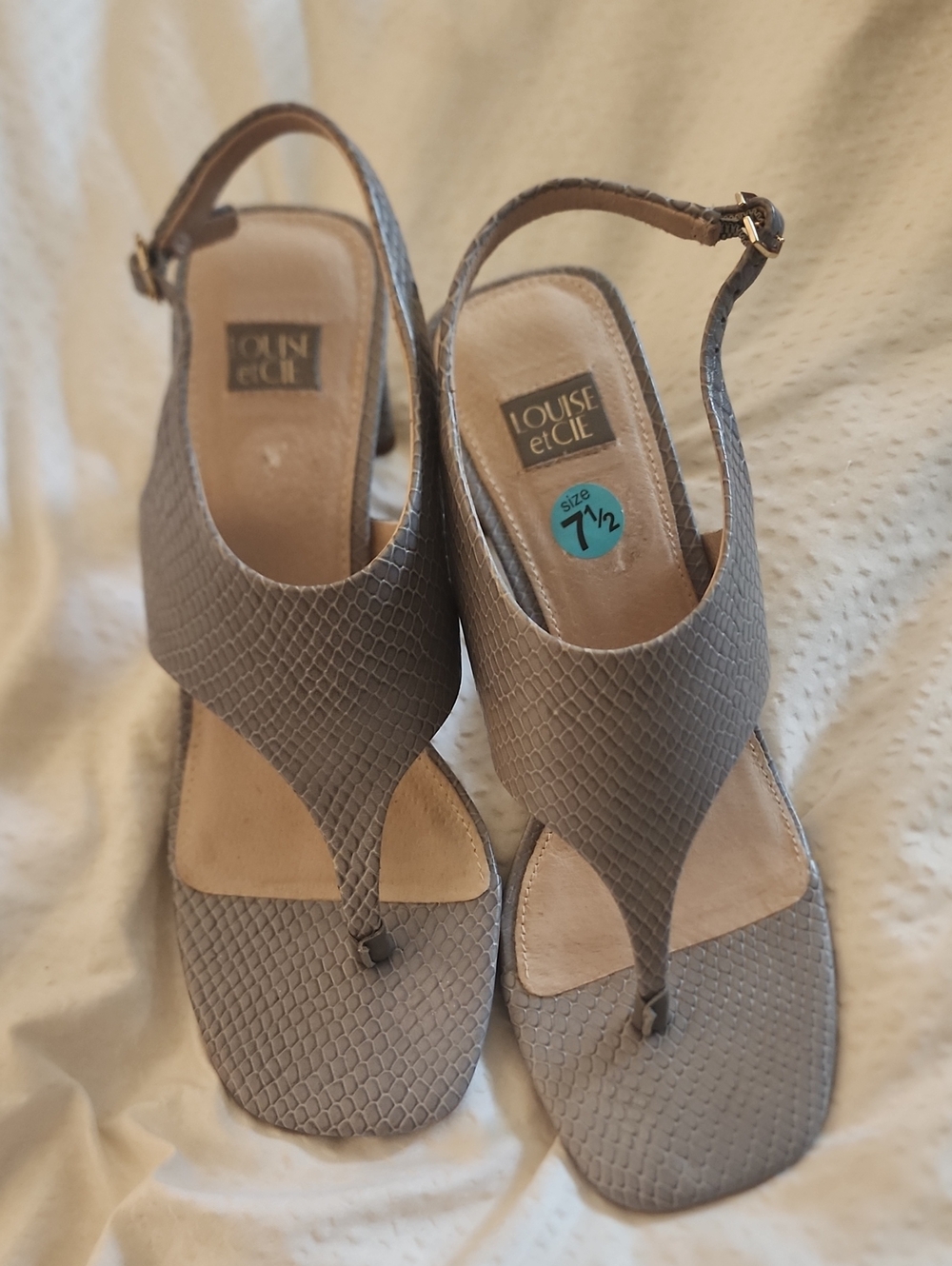 Louise et Cie Taupe Textured T-Strap Slingback Sandals